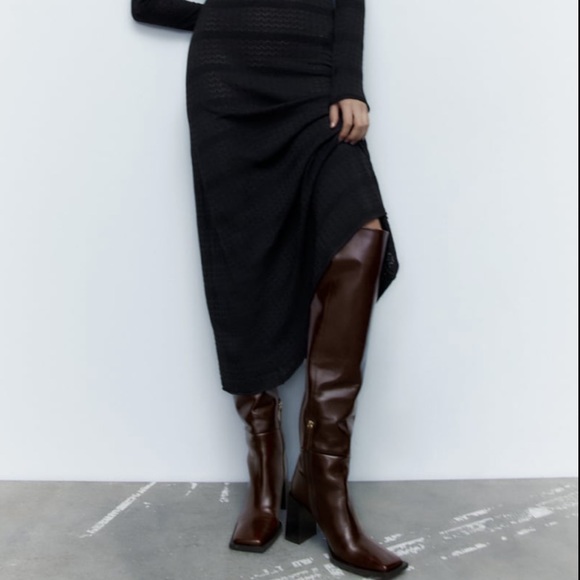 Zara leather boots brown square toe - Picture 7 of 9